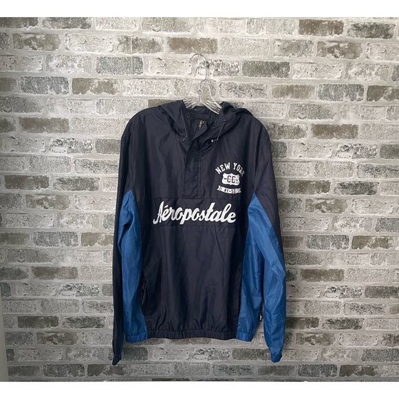 Aeropostale Hooded Pullover Windbreaker Jacket Men’s size Medium Blue New York - Picture 1 of 10